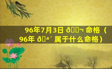 96年7月3日 🐬 命格（96年 🪴 属于什么命格）